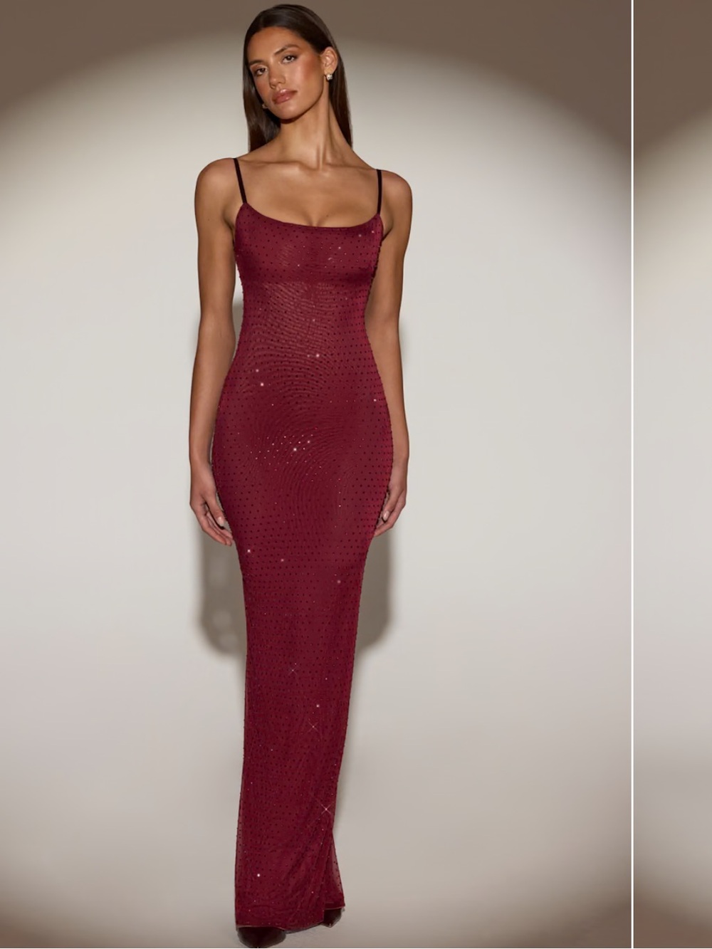 Oh Polly Sequin-Embellished Slip Maxi Dress — Burgundy